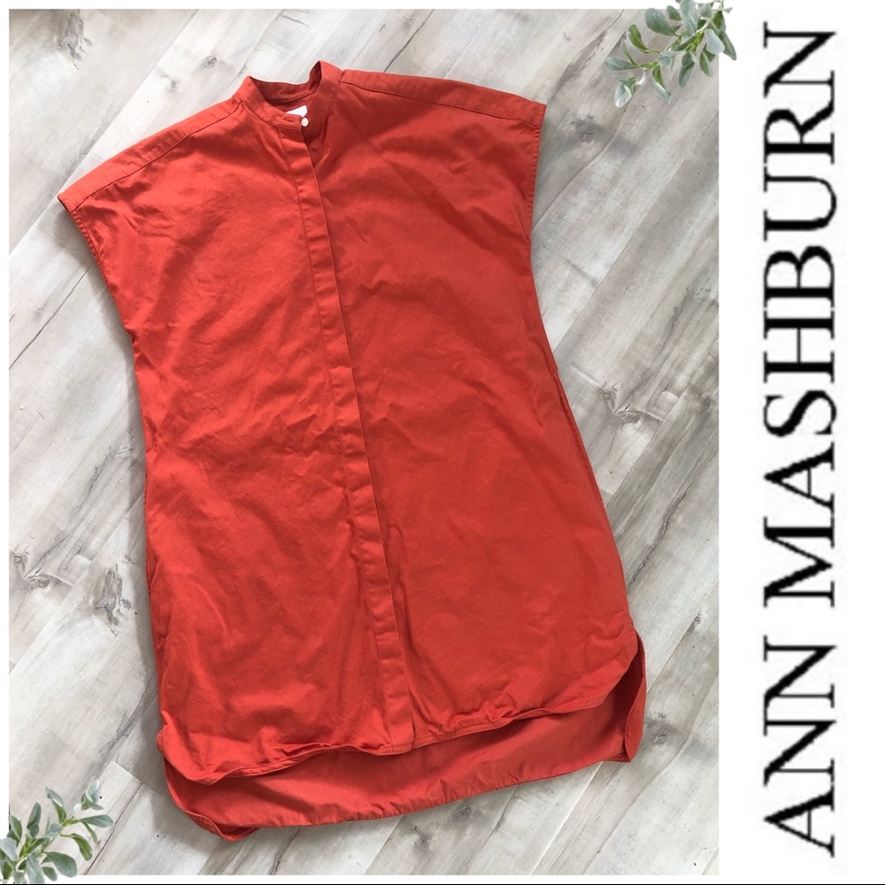 Ann Mashburn Orange Cotton Button Up Shirt Dress
